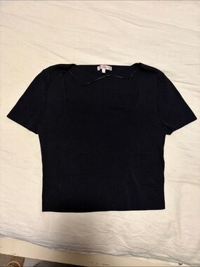 Square Neck Short Sleeve Top in Black — Women's Tee